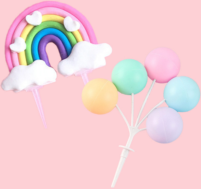 풍선 케이크 미니 픽 풍선 토퍼 생일 케이크 꾸미기, 1세트, 파스텔