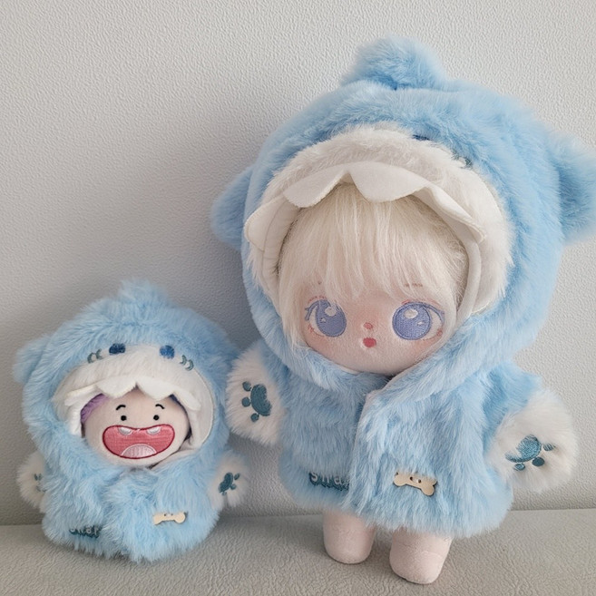 지오몽 20cm 인형옷 베이비샤크 퍼코트 무속성 의상 솜 15cm 10cm 아이돌 인형 옷, 1개, 블루