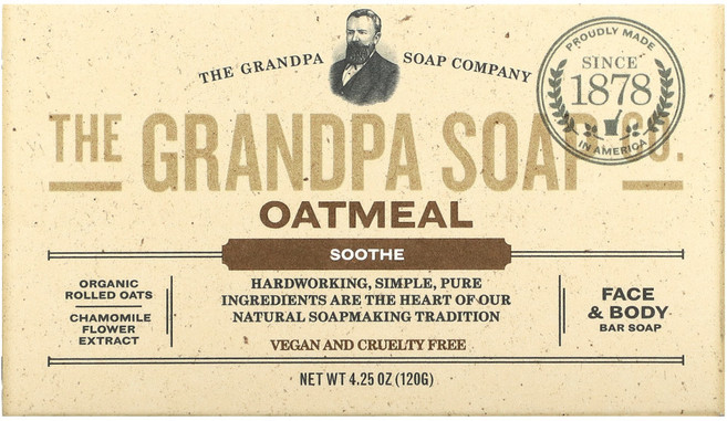 The Grandpa Soap Co. 세안 샤워용 비누 바 수딩 오트밀 120g(4.25oz) 5팩, 120g