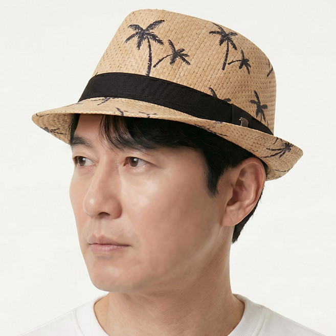 지사 페도라 와이키키 야자수 여름 중년남성 모자 할아버지 시원한 중절모 밀짚