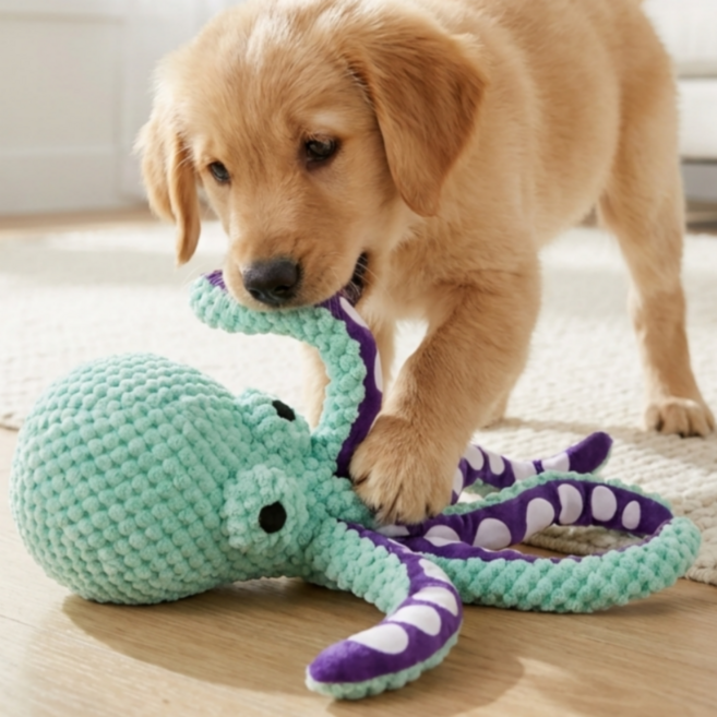 [바니오] 터그 문어 / 스트레스 해소 치발 놀이 인형 / 강력 삑삑이 당기기 장난감, 문어민트, 1개