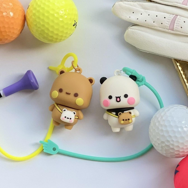 판다 곰돌 짝꿍 골프티걸이 실리콘줄 티홀더+롱티세트, 1개, 곰돌이+팬더