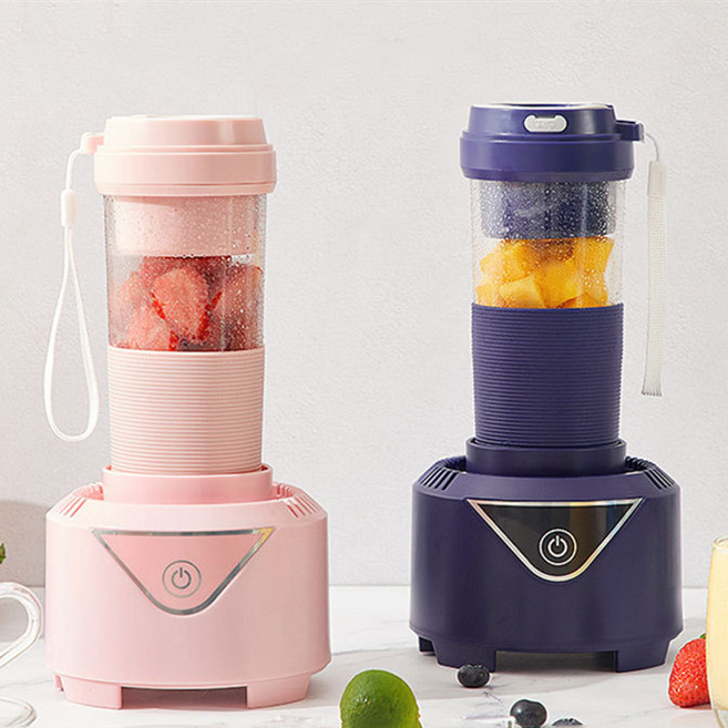 Aiiyya 쿨링컵 냉각컵 휴대용 텀블러 무선 믹서기 냉방 믹서기 투인원 컵 차량용 USB충전 초고속 블렌더, 짙은 남색+차용 어댑터