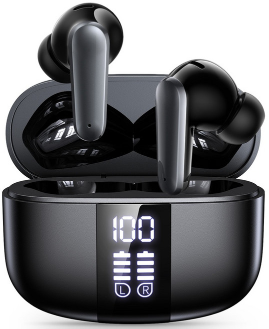 NICESUN 무선 블루투스 이어폰 커널형 노이즈 캔슬링 HiFi 고음질 이어폰 c타입 LED 디스플레이 이어폰 P13, 블랙