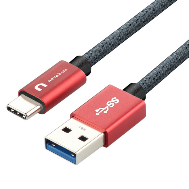 노바베이스 USB3.2 Gen2 10Gbps A to C 타입 고속충전 데이터 케이블, 레드, 1개, 100cm