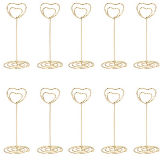 씨앤초이스 스탠드 메모홀더 10세트 네임텍 명함꽂이 쇼클립 문구사무 데스크용 사진 엽서 POP, 10개입_대형_하트골드