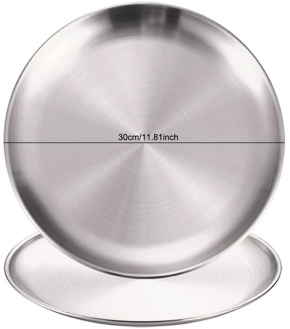 2Pcs 스테인레스 스틸 라운드 실버 얕은 트레이 녹 방지 14/17/20/23/26/30cm 캠핑 바베큐 피크닉 요리 조, 01 2Pcs Silver 30cm