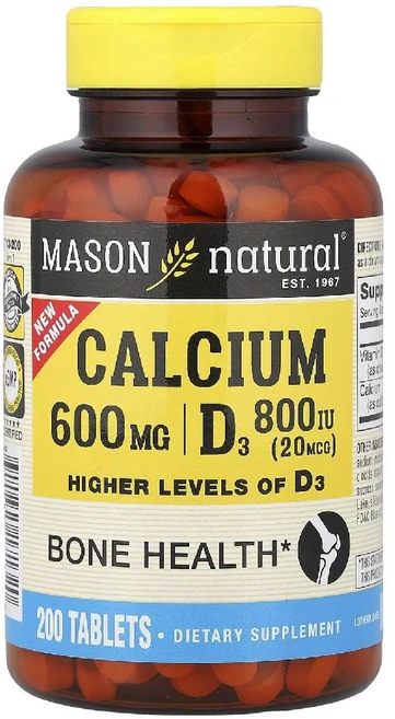 메이슨내추럴 칼슘 600mg 비타민D3 800IU Calcium D3 타블렛 200정, 1개 - 쿠팡