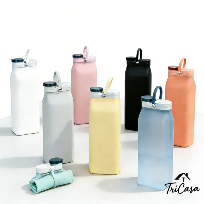 실리콘 접이식 물병 롤업 텀블러 등산 헬스 여행 휴대용 물병 400ML/600ML, 옐로우, 1개, 600ml