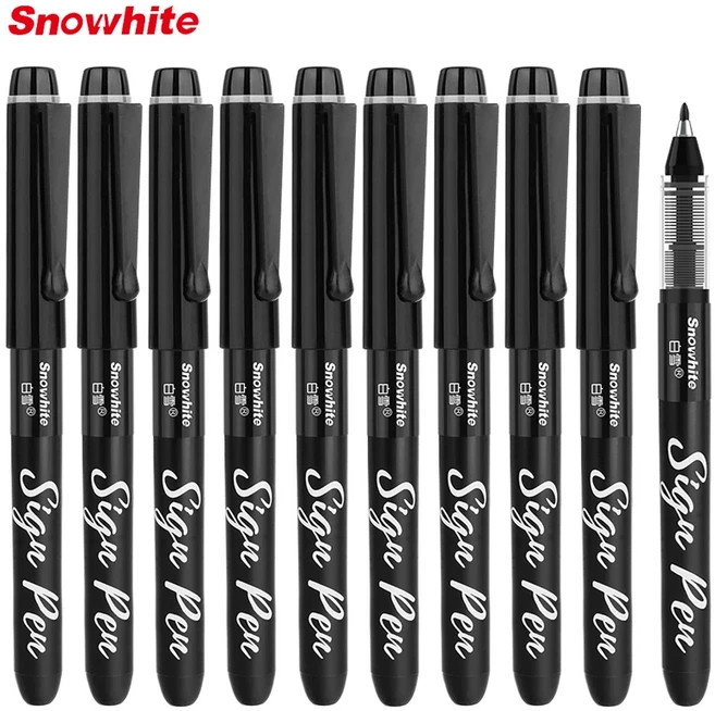 스노화이트 12개입 직액형 젤 펜 1.0mm 탄성 섬유 팁 속건성 대용량 부드러운 필기감, 01 Black 12pcs