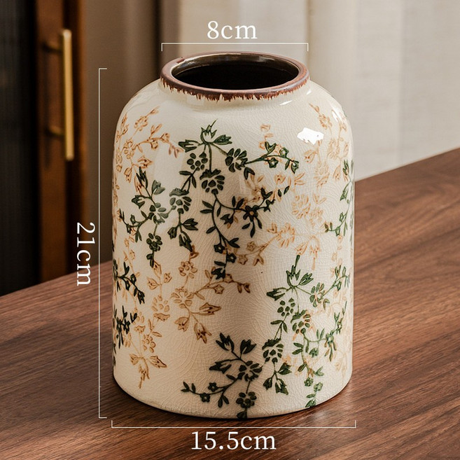 新中式復古青花瓷陶瓷花瓶創意客廳水培插花裝飾品擺件, 綠棕碎花Z20(15.5*8*21cm)