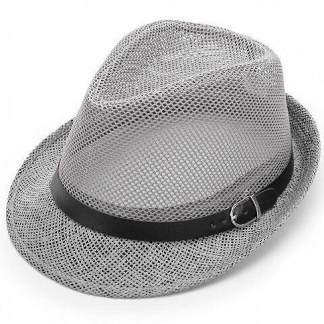 해피유통 남성 봄 여름 가을 통기성 메쉬 중절모 패션 캐주얼 스트랩 장식 페도라dxn