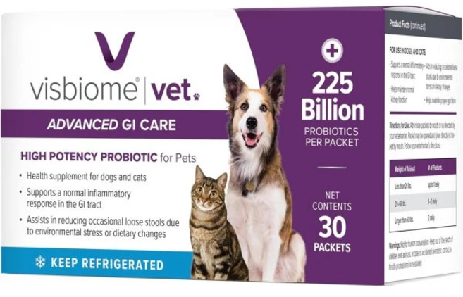 Visbiome® Vet Advanced GI Care High Potency Probiotic for Dogs & Cats – 225B CFU 8-Strain Formul, 30 Count (Pack of 1), 1개, 1.4g - 쿠팡