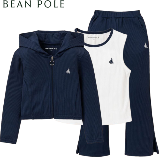 [백화점발송]빈폴키즈 여아 상하복 3세트 골지 3ps 후드집업+하의+티셔츠