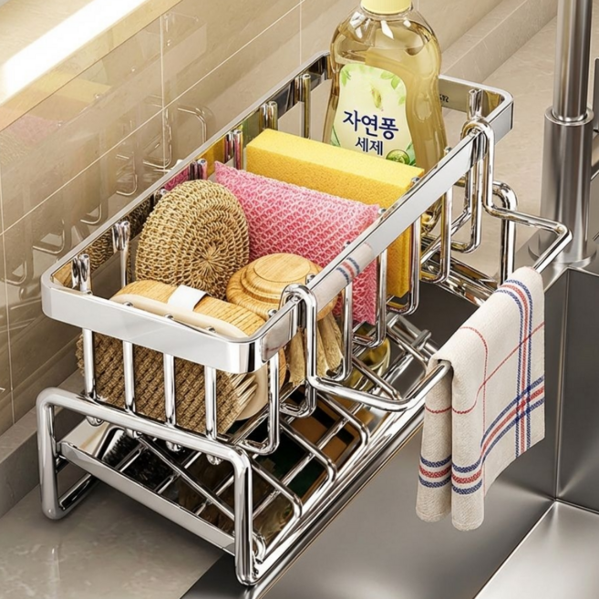 우키오브젝트 싱크대 수세미 거치대 받침 선반, 1개, 실버