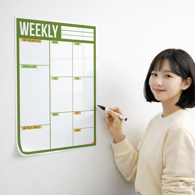 월픽스 붙이는 화이트보드 시트지 점착식 3초 탈부착형, 화이트시트 주간계획표