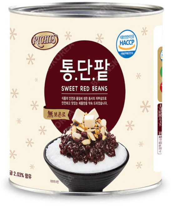 팥빙수 재료 연유 제과 빵 동서 리치스 통단팥, 1개, 3kg