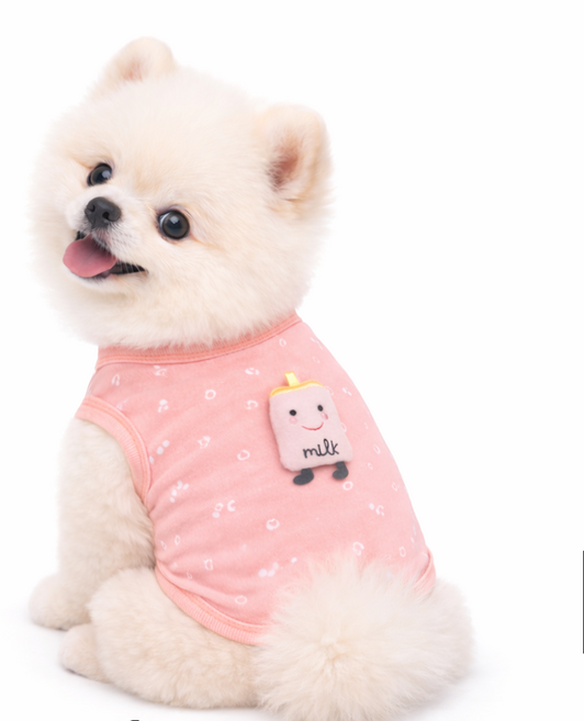 아기 강아지 고양이 초소형 스트라이프 면 티셔츠 맨투맨, 1개, 분홍이우유