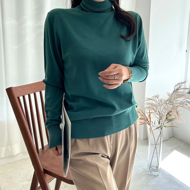 네모엔룩 여성용 컬러풀베이직 비스코스 기본핏 데일리 폴라 니트 NL