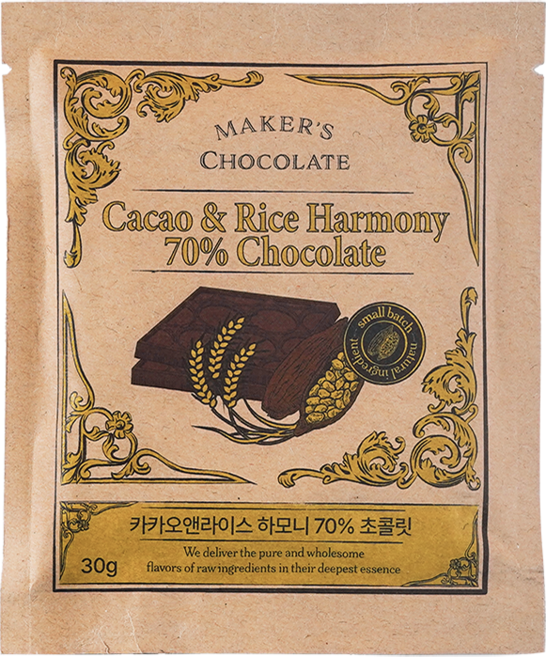 메이커스초콜릿 빈투바 수제 초콜릿 단품 30g 무첨가 카카오 저당 제로 발렌타인데이 선물 답례품, 카카오앤라이스 하모니 70, 1개