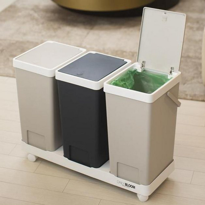 오감인류 재활용 분리수거함 대용량 대형 쓰레기통 휴지통 아파트 가정 원룸 회사 사무실 플라스틱 병 비닐 종이 캔 스티로폼 분리배출 수거함, 2P, 화이트, 1개
