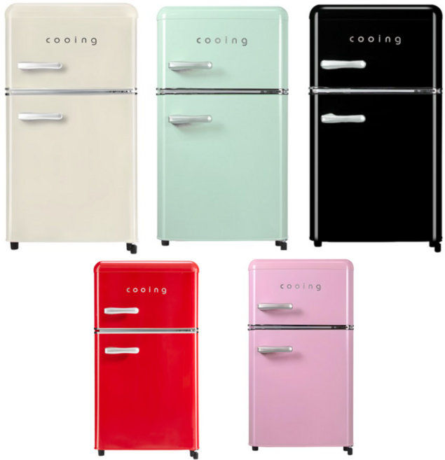 쿠잉전자 레트로 미니 80L 2도어 냉장고, Ref-D85C (기사방문설치)
