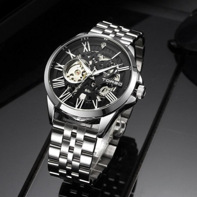 토르소 남성용 라투메나 다이아몬드 메탈 시계 + 가죽 스트랩 세트 T601M