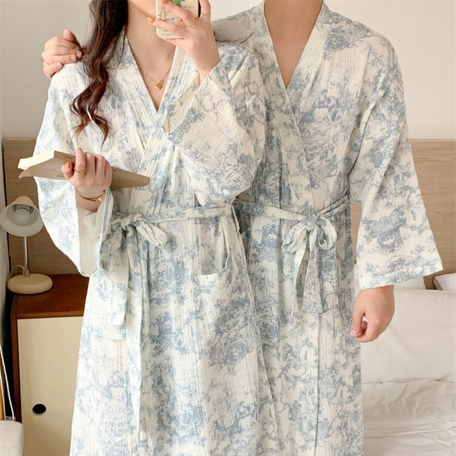 러빙리 래니가운 긴팔 남여공용 커플 샤워 로브 가운 잠옷 홈웨어 파자마