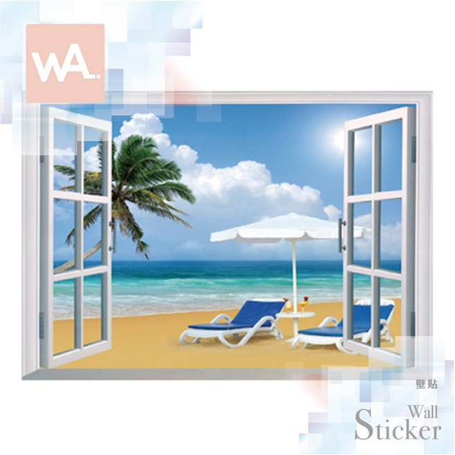 WA Wall Art 假窗壁貼 浴室客廳臥室 創意裝飾 海灘風情