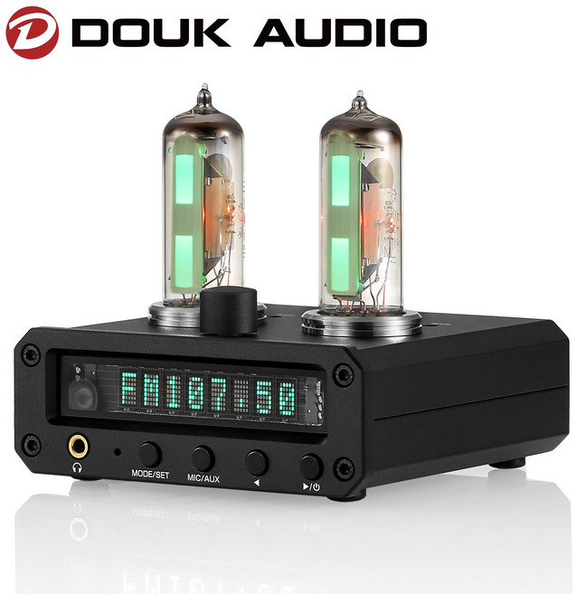 Douk Audio P2-FM 매직 6E2 프리앰프 스테레오 헤드폰 앰프 사운드 레벨 표시 FM 라디오 시계