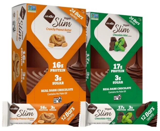 NuGo 에너지바 누고 슬림 다크 초콜릿 크런치 피넛 버터 17g 비건 프로틴 설탕 3g 섬유질 7g 180칼로리 낮은 순 탄수화물 글루텐 프리 12개입, 24개입 바삭한 땅콩버터 & 민트, 24개, 1개 - 쿠팡