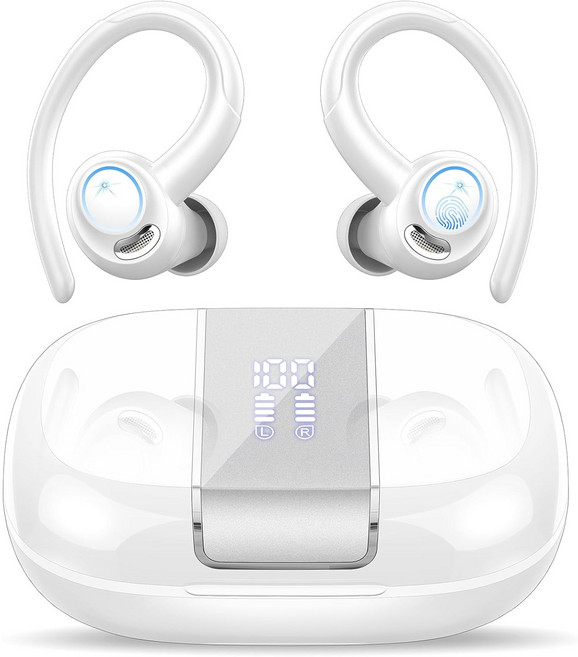 Donerton V90 노이즈캔슬링 고음질 운동 무선 귀걸이형 블루트스 이어폰, 흰색