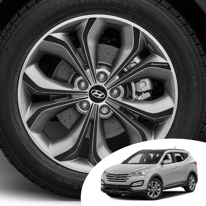 어른킹 싼타페DM 19인치 2W390 휠 마스크 포인트 레터링 튜닝 컬러 데칼 스티커 자동차 몰딩 카본 유광 홀로그램 크롬 랩핑 시트지, 카본블랙(휠), 추가안함, 1개