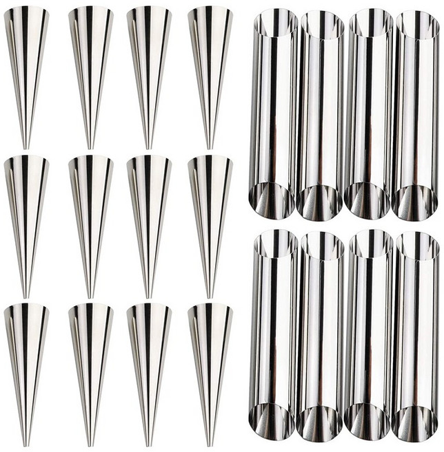 20 PCS 크림 호른 몰드 스테인레스 스틸 콘 캐논 모양의 금형 Cannoli Tubes 크로와상 (크림 콘), 하나, 은