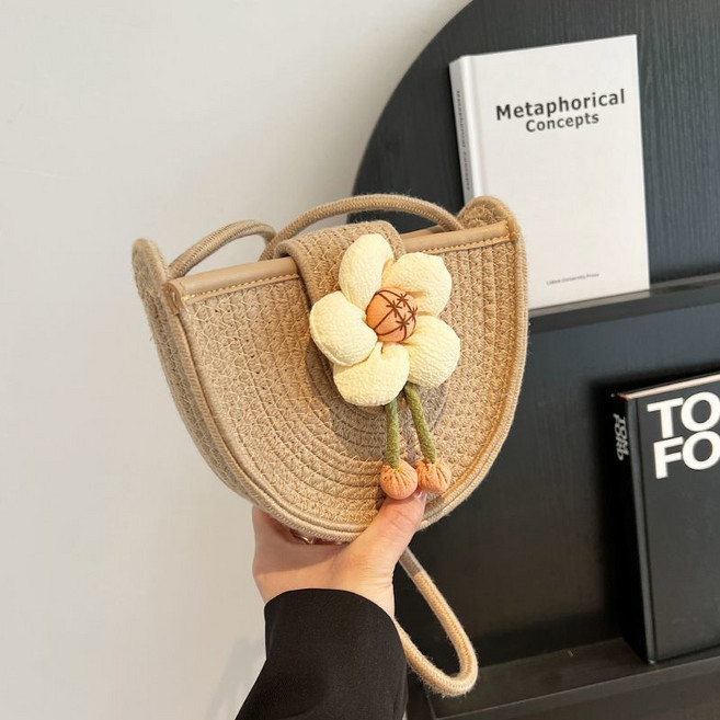 COSYEVNO 여성 크로스 심플 플라워 우븐 비치 바캉스백