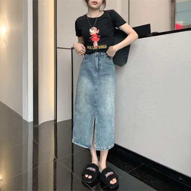 블랑루즈 무아 데일리 데님 롱 스커트