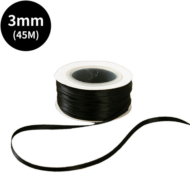 얇은 공단 리본 3mm 리본끈 선물포장 헤어핀 만들기 DIY, 1개, 45m, 01. 블랙
