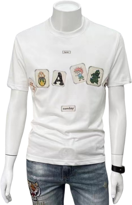 십전십미 남자 여름 캐주얼 라운드 티셔츠 패션 프린트 슬림 반팔 티셔츠