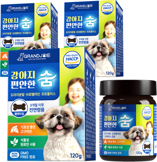 강아지 기관지 영양제 사료 거위소리 켁켁 그랑조아, 3박스, 호흡기/기관지, 60정