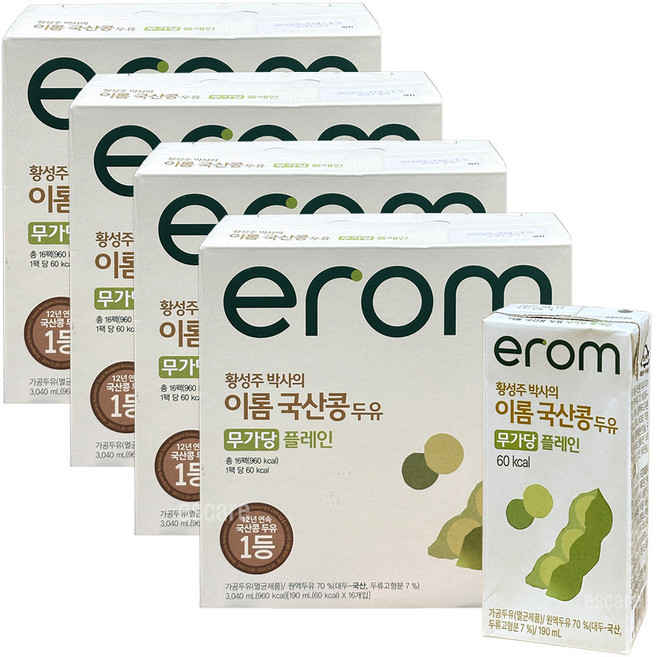 이롬 황성주박사의 국산콩 두유 무가당, 64개, 190ml
