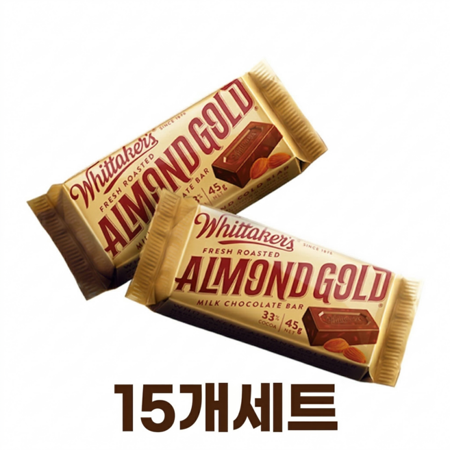 휘태커스 프레쉬 로스티드 아몬드 골드 밀크 초콜렛 바, 15개, 45g