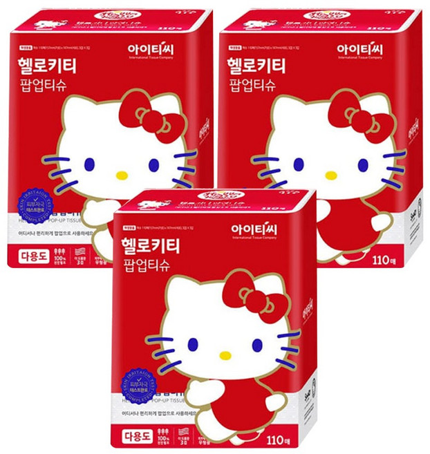 헬로키티 팝업 천연펄프 미용티슈 3겹 레드 110개입 9개
