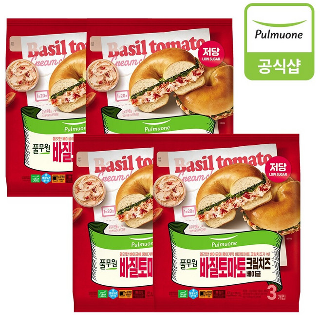 풀무원 [풀무원] 바질토마토 크림치즈 베이글 435gX4개, 435g, 4개