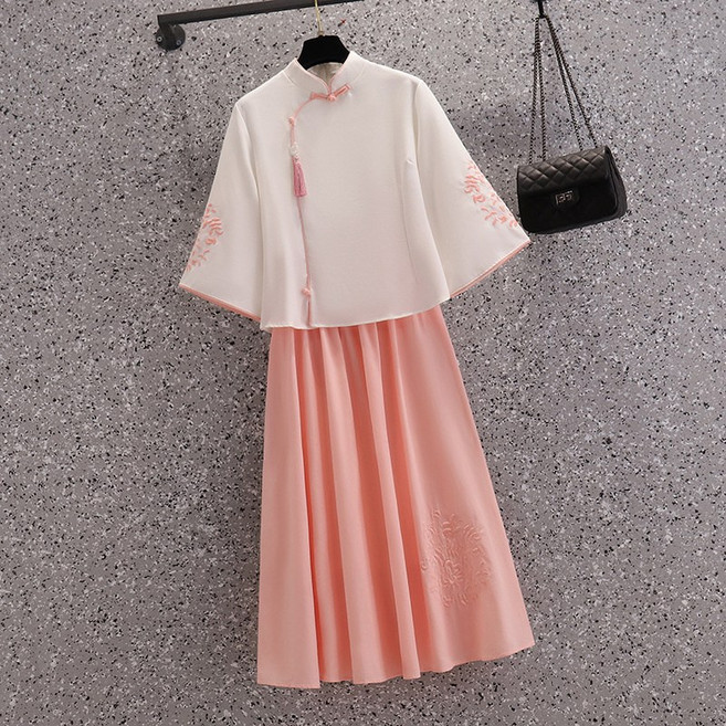 顯瘦復古文藝流蘇旗袍夏套裝上衣繡花唐裝襯衫民國風中式兩件套