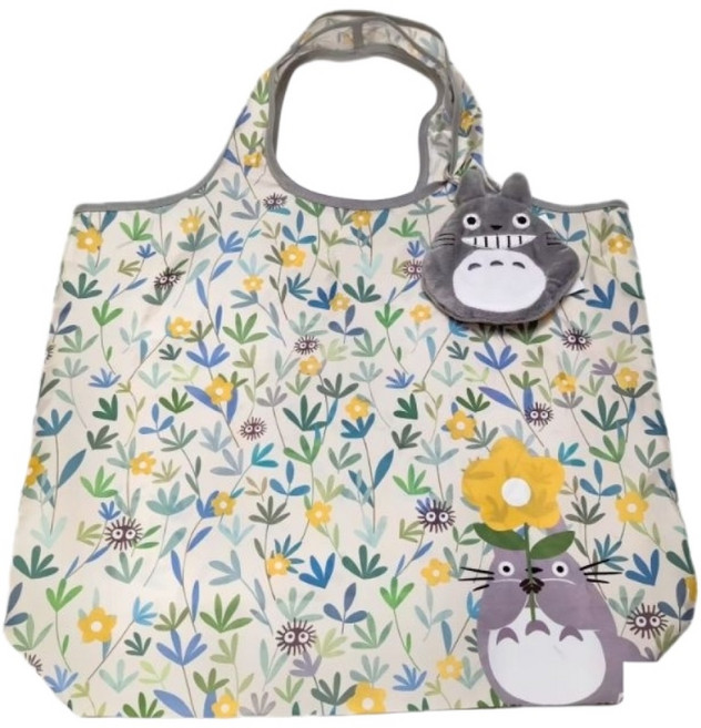 TOTORO 龍貓環保購物袋 可愛小巧 攜帶方便 附掛勾 灰色龍貓造型, 灰色龍貓(嘻笑),拉鍊款，附掛勾