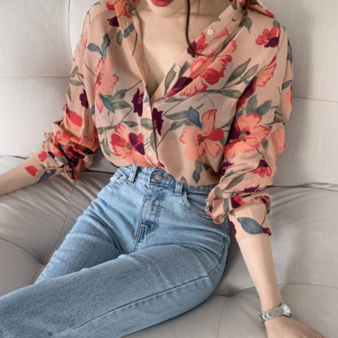 로루아 청순 섹시 시스루 긴팔 블라우스 휴양지 바캉스룩