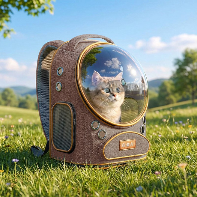 마술사 대용량 우주선 반려동물 이동가방 3면통풍, 1개, 브라운