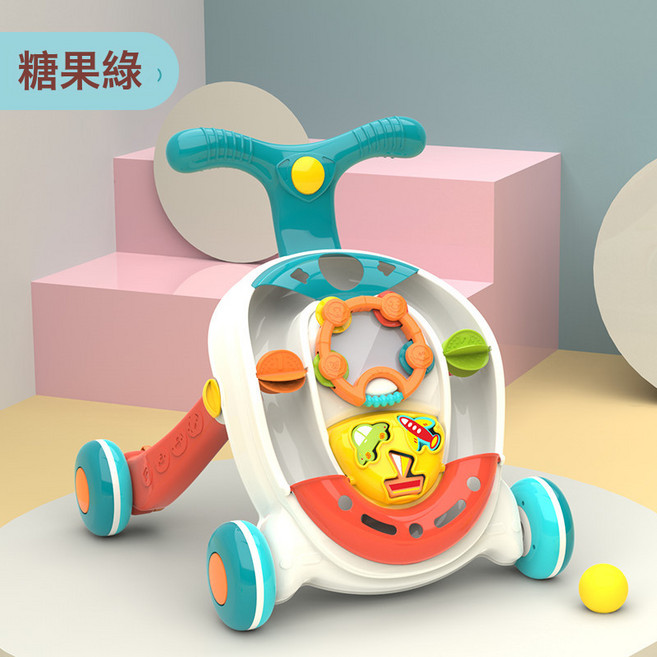 DFMEI 皇兒寶寶嬰兒學步車防側翻多功能男女孩兒童手推車助步車玩具, 【基礎款】糖果綠(跨境包裝):如圖