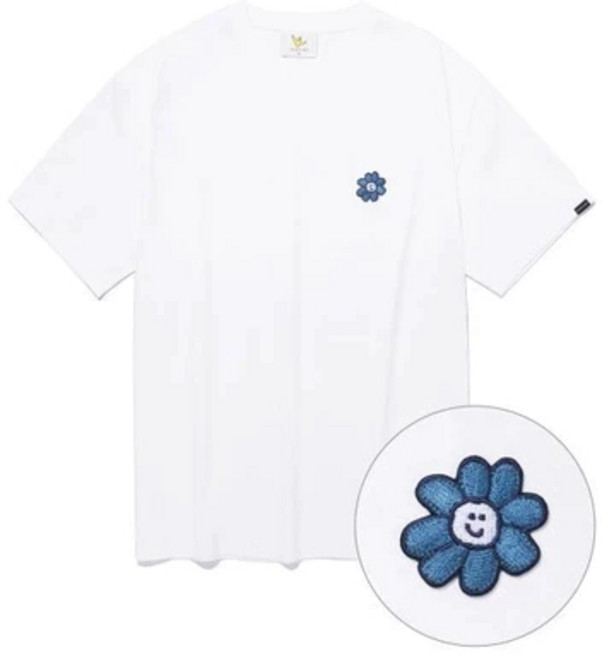 Mark Gonzales 短袖T恤 刺繡小花 海浪圖案 愛心天使 男女休閒上衣, 小花款-白色（現貨）,M