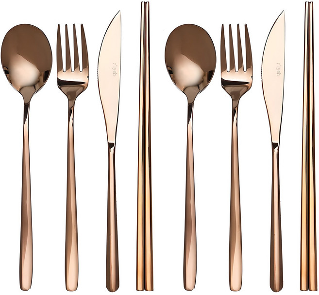 르리에 모던 커트러리 디너 2인 세트, 로즈골드, 스푼 2p + 포크 2p + 나이프 2p + 젓가락 2p, 8개